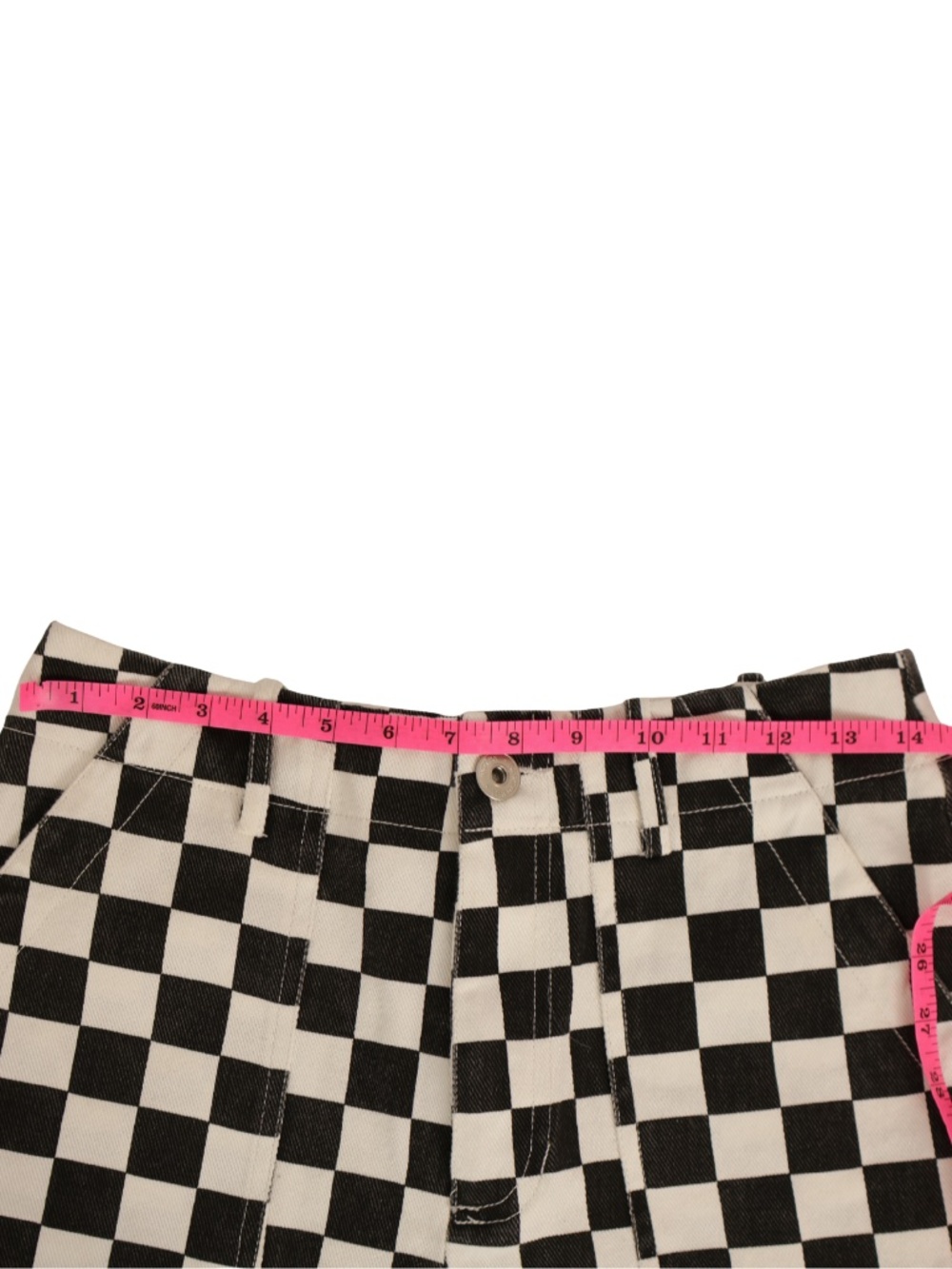 Papermoon Women’s Checkerboard Denim Shorts Medium Black White High Rise Y2K - Picture 4 of 8